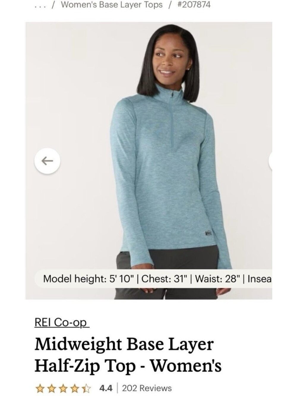 REI Top Midweight Base Layer Womens XL Half-Zip Long Sleeve Thumbholes Pullover - Picture 2 of 8